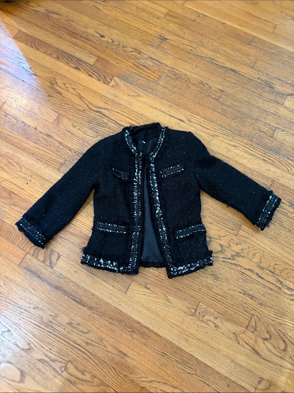 Girls' Black Tweed Jacket with Trim
